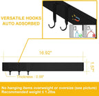 Black Magnetic Knife Strip for Refrigerator - Larger 17 inch Double Sided Stainless Steel Magnetic Kitchen Knife Holder with hooks for Wall/fridge - Strong Knife Strip Magnet/Knife Rack/Knife Bar