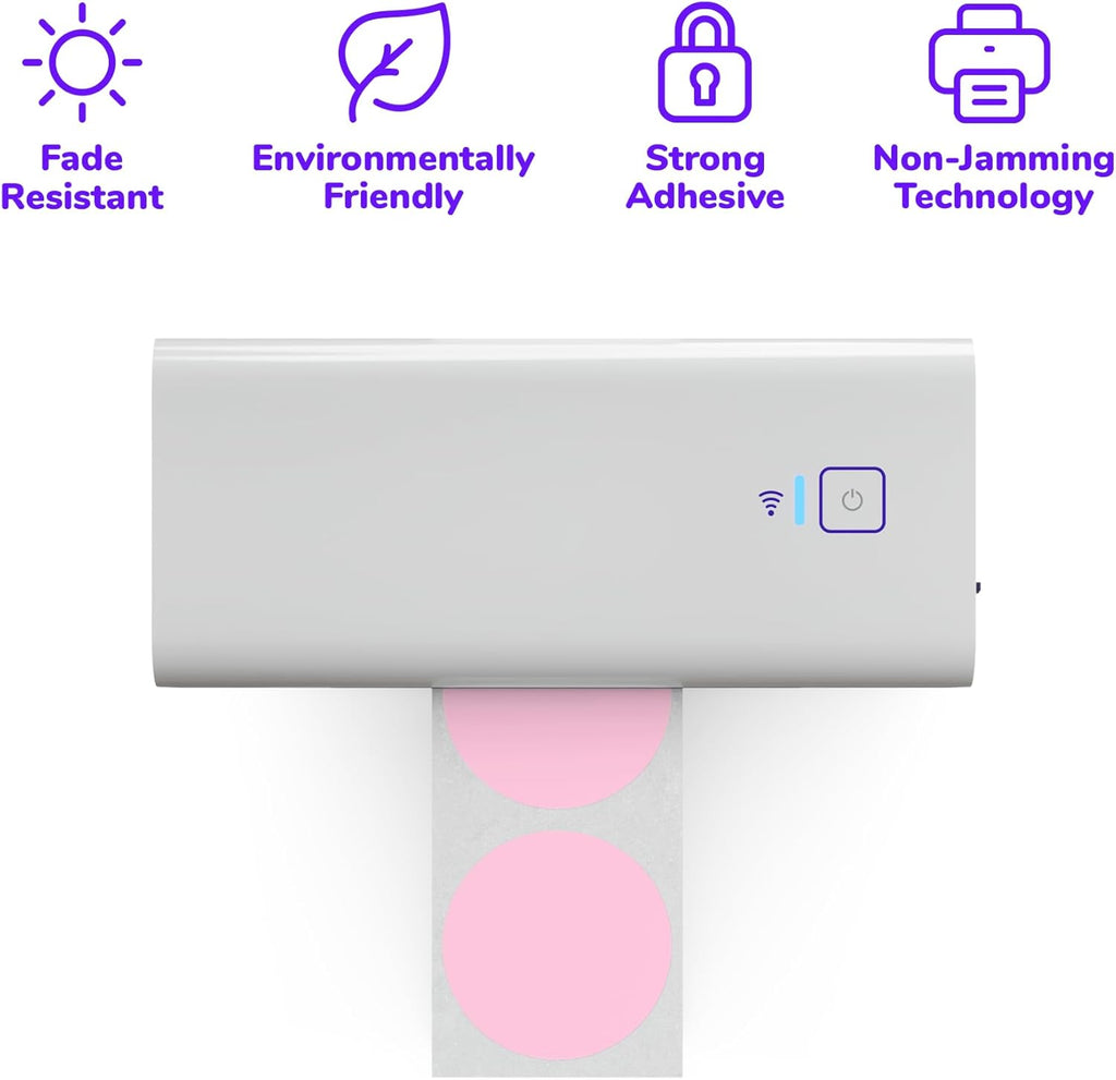 Rollo Circle Thermal Labels 2 Inch - Roll of 1,000 Round Sticker Labels - Multi-Purpose Direct Thermal Printer Stickers 2x2 (Pink)