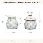MACKENZIE-CHILDS Enamel Creamer and Sugar-Bowl Set, Cream Dispenser and Sugar Holder, Unique Kitchen Decor, Gray-and-White Sterling Check