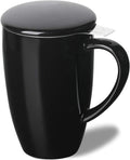 Sweejar Porcelain Tea Infuser Cup with Lid, 16 oz Tea Cup with Strainers for Loose Leaf Tea, Microwave and Dishwasher Safe Coffee Mug, Tea Steeping Mug for Tea Drinkers,Christmas Gift (Black)