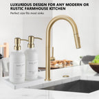 Thick Glass Soap Dispenser - Kitchen Dish Hand Soap Dispenser Set,Rustproof Pump Soap Lotion Dispenser Bathroom with Tray,14 Stickers for Kitchen Decor White Bottle/Gold Pump