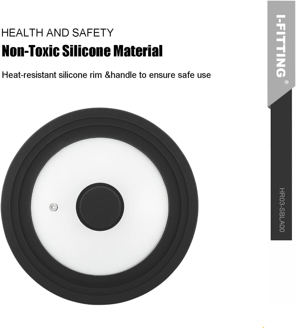 Universal Lid for Pots,Pans And Skillets,HR Huare Technology Tempered Glass with Heat Resistant Silicone Rim,Dishwasher Safe,Fit Cookware 8.5", 9.5”, 10”, Black,1 Pack