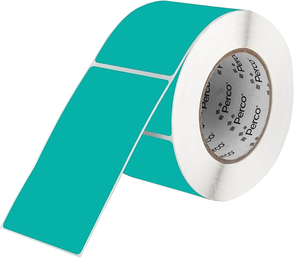 Perco Teal Labels 3x5 Inch 500 Stickers/Roll with Easy Peel Perforation and Strong Adhesion for Inventory Management, Color Coding, Moving Boxes, Retail, Organizing & Crafts – Made in USA
