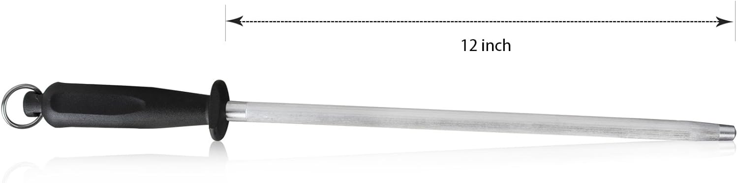 Professional Carbon Steel Black Knife Sharpening Steel, Black 12 Inch