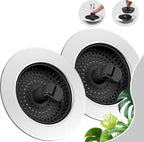 Hibbent 2 Pack Universal 3 in 1 Kitchen Sink Drain Strainer with Sink Stopper, Chrome Stainless Steel Wraped Shell, Anti-Clogging Basket Strainer with Handle, Fit for US Standard 3-1/2" Drain, Black