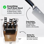 Dalstrong Vanquish Series - 24pc Stainless Steel Knife Set with Block & Kitchen Scissors - Forged High Carbon German Stee l- Knife Set w/POM Black Handle - NSF Certified