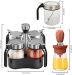 TINMIX Revolving Condiment Pots Sugar Bowl Salt & Pepper Cellar with Lid and Spoon, Set of 4 Seasoning Box Spice Jar with 360 Rotating Tray for Kitchen, 2 Pots+2 Oil Dispenser Bottles