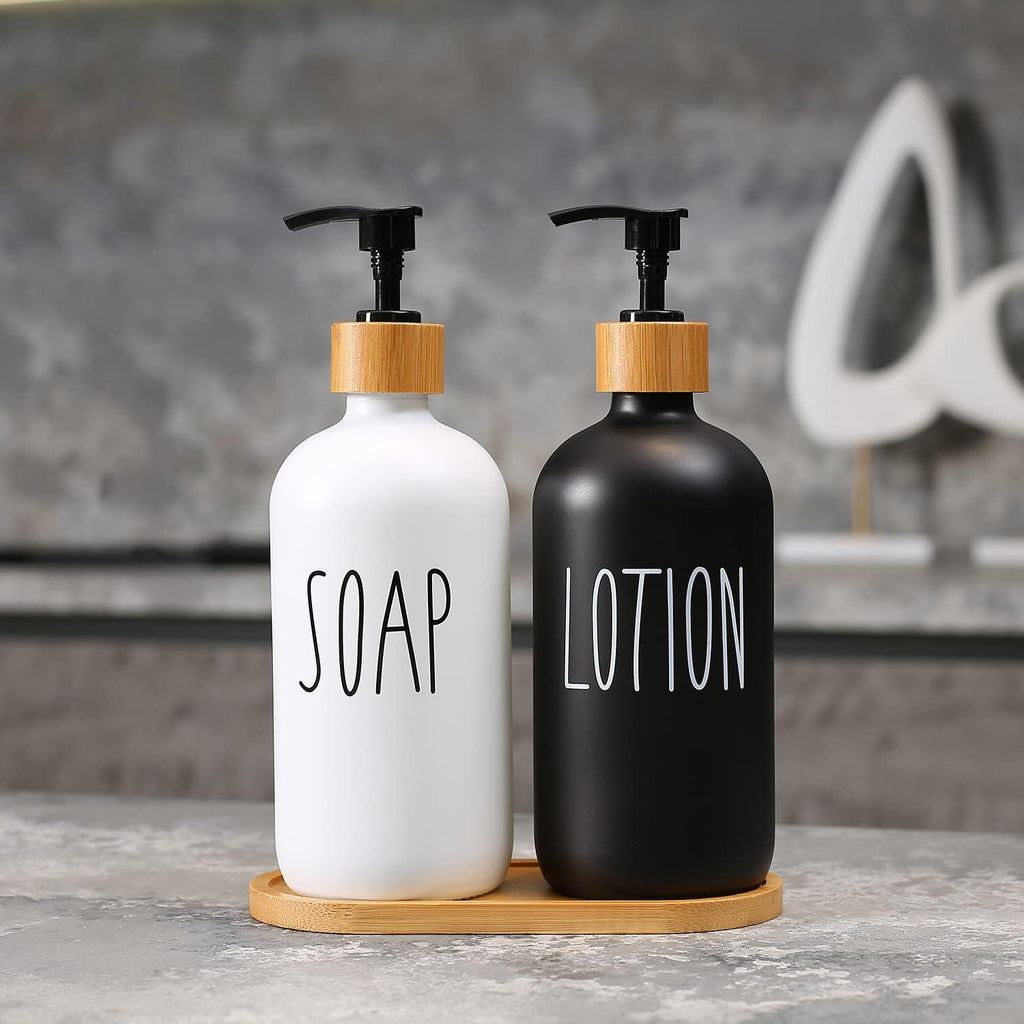 MOMEEMO Soap Dispenser Bathroom Set with Hand and Lotion Dispenser, Suitable for Bathroom Decor. (Black & White)