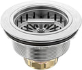 KONE Kitchen Sink Drain Sink Strainer 3-1/2 Inch Drain Assembly Kit Replacement for Universal 3.5 Inch Kitchen Sink, All Stainless Steel Body with Strainer Basket and Drain Stopper (9171，Stainless)
