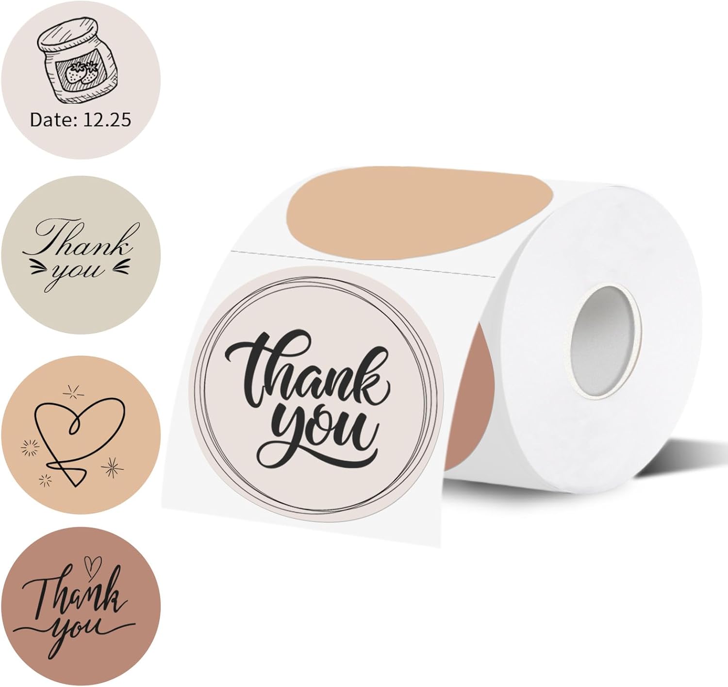 Thermal Label,3 Inch Beige Gradient Round Thermal Printer Sticker,Self-Adhesive Round Direct Thermal Labels,Thermal Stickers for DIY Logo Design,Name Tag (300 Labels/1 Roll)