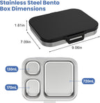 Stainless Steel Bento Lunch Box for Kids | 3-Compartment Lunch Box Container Kids | 100% Leakproof, Dishwasher-Safe, Eco-Friendly, Perfect Portion Control for Kids&Adult Healthy Meals (Black)