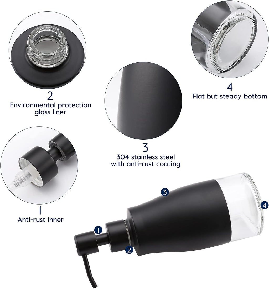Gaussra Black Soap Dispenser with Coasterand Stickers, Refillable Liquid Stainless Steel Soap Dispenser for Kitchen Sink, Bathroom Countertop (11OZ / 320ML)