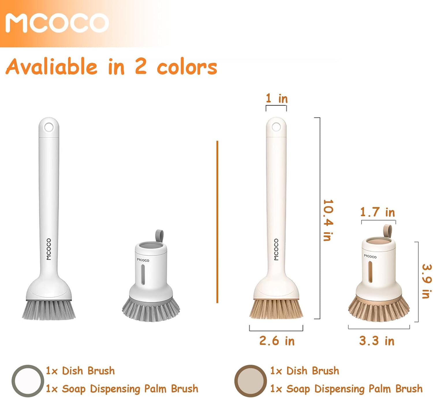 Dish Brush Set with Soap Dispensing Palm Brush Dish Scrub Brush with Soap Dispenser Palm Dish Brush Kitchen Cleaning Brush with Ergonomic Long Handle for Cleaning Sink, Pot, Pan, Stove, Yellow