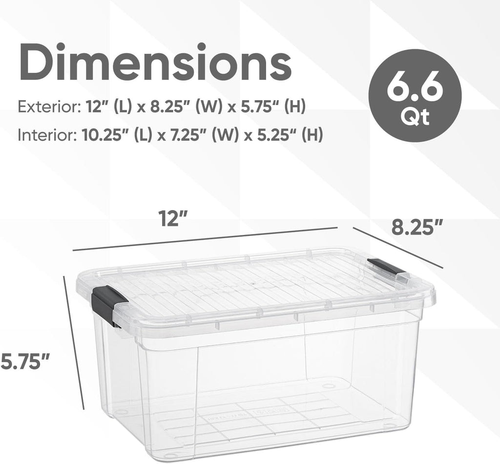 Superio Storage Bins with Lids- 4 Pack, 6.6 Qt Clear Boxes for Organizing, Stackable Plastic Containers- BPA Free, Non-Toxic, Odor Free, Organizer for Home, Office, Dorm