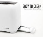 OVENTE Electric 2 Slice Toaster Machine with 6-Shade Browning Selector Setting, Compact Design and Removable Crumb Tray, 700W Power Perfect for Toasting Bread, Thin Bagels and Waffles, White TP2210WGY