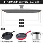 Universal Pan Lids, Silicone Pot lids for Pots, Pans & Skillets - Fits 11", 12" & 13" Diameter Cookware, Replacement Frying Pan lid, Dishwasher Safe (Grey)