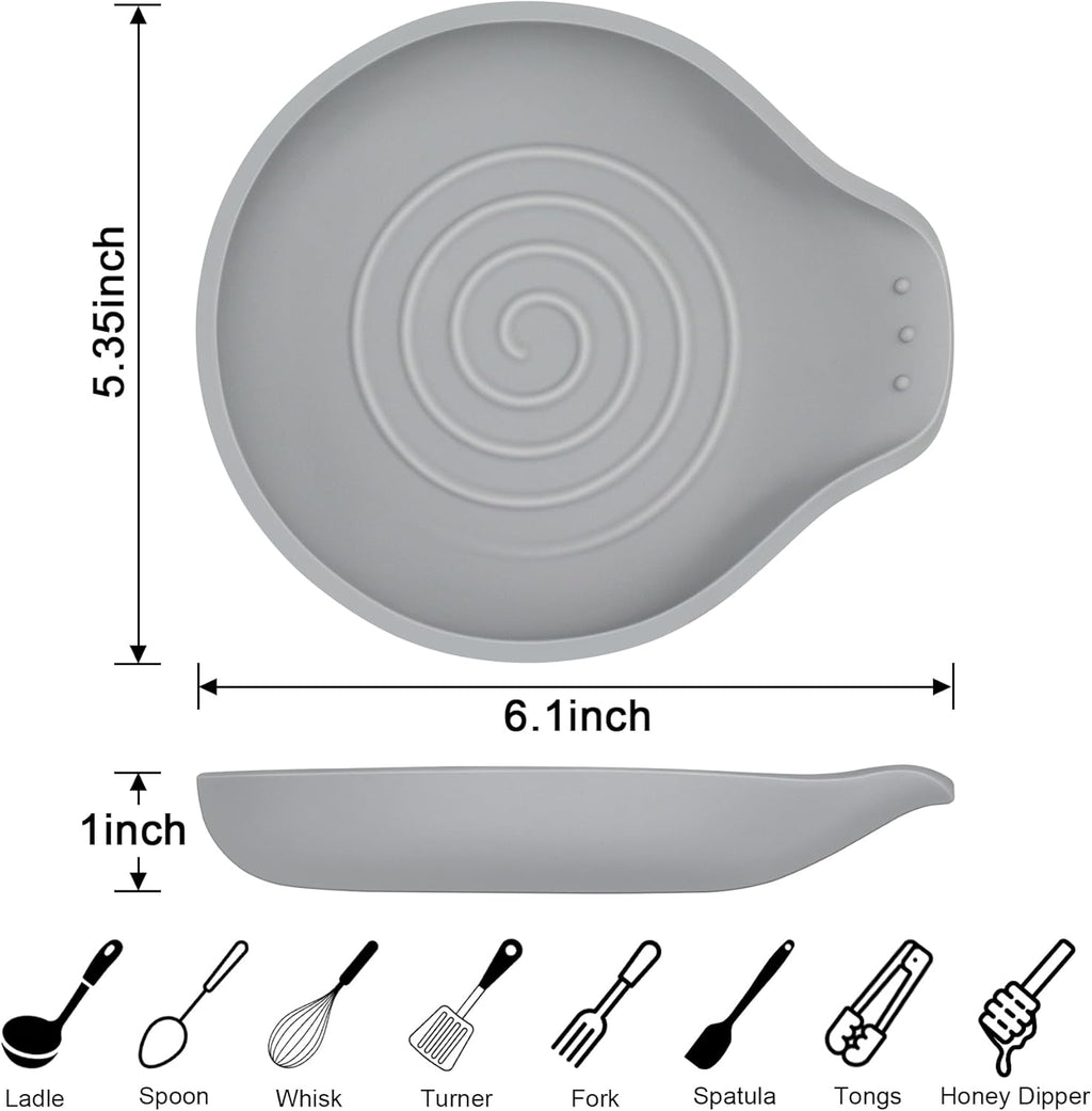 Silicone Spoon Rest for Stove Top - BPA-Free, Heat-Resistant Spoon Holder - Spoon Rest for Kitchen Counter - Large Cooking Utensil Rest for Spoons, Spatulas, Ladles or Tongs - Gray 2 Pack