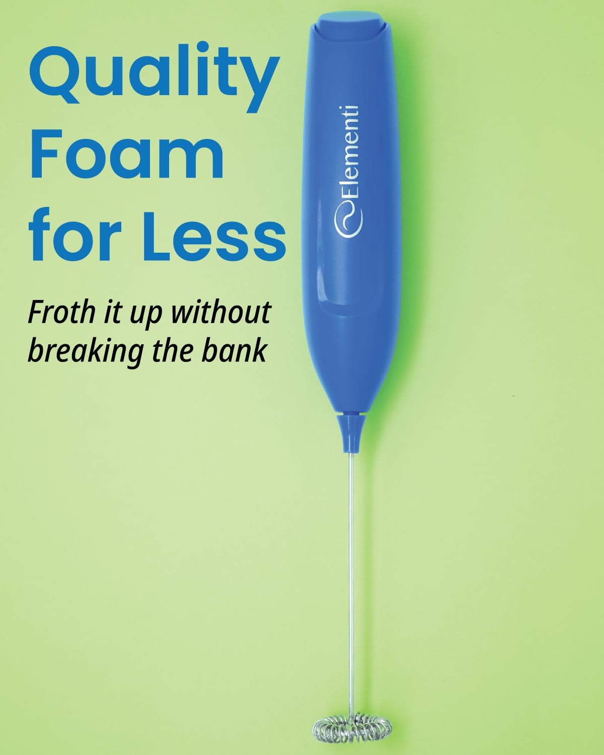 Elementi Powerful Frother Wand – Lightweight Milk Frother & Drink Mixer Handheld, Matcha Whisk for Dreamy Lattes, Powerful Coffee Mixer Wand & Blender Stirrer - Make Creamy Cappuccinos (Electric Blue)
