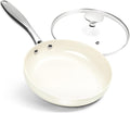 MICHELANGELO Small Frying Pan with Lid, 8 Inch Non Stick Fry Pan, Non Toxic Ceramic Skillet, Oven Safe, Induction Compatible, White