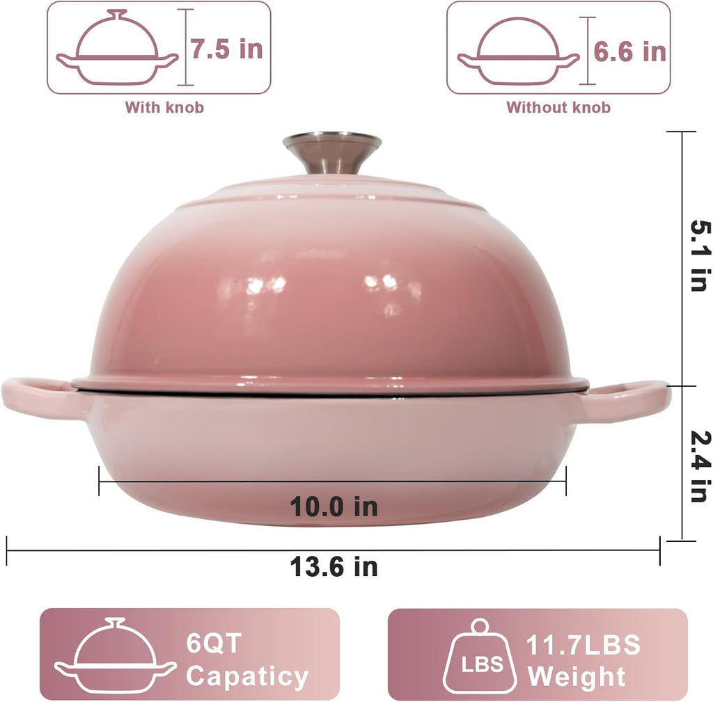 AHJ 6QT Dutch Oven For Bread Baking, Enameled Cast Iron Dutch Oven Pot with Lid, Multi-Functional Bread pan, Sourdough Baking Supplies with Proofing Basket, Cast Iron Bread Oven, Silicone Sling & Gloves.
