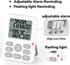Dual Kitchen Timer Digital - 2 Channel for Cooking with Alarm, Large Display, Magnetic Back, Replaceable 3A Battery, Loud Food Timer, Modern White Design for Multi Timing Needs