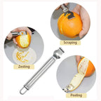 NewlineNY Stainless Steel Kitchen Tools: Zester Grater with Channel Knife, Apple Cupcake Corer, Fruit and Melon Scooper, Fruit & Veggie cutting knife, 4 Pcs Set
