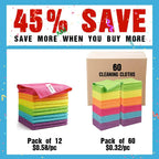 Orighty Cleaning Cloths Pack of 60, Highly Absorbent Microfiber Cleaning Supplies, Lint Free Cloths for Multiple-use, Powerful Dust Removal Clean Rags for House, Kitchen, Car Care(12x12 inch)