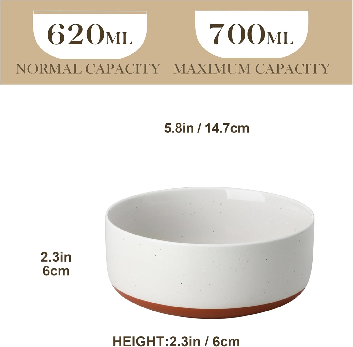 MALACASA Cereal Bowls Set of 6, 24 OZ Ceramic Bowls for Kitchen, Soup Bowl Breakfast Bowls, Dishwasher Microwave Safe, Khaki White, Series TARA