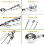 Ice Cream Scoop, 3Pcs Cookie Scoop Set, 18/8 Stainless Steel Cookie Dough Scoop, Cookie Scoops for Baking Set of 3, Ice Cream Scooper with Trigger Release, Cookie Scooper for Baking