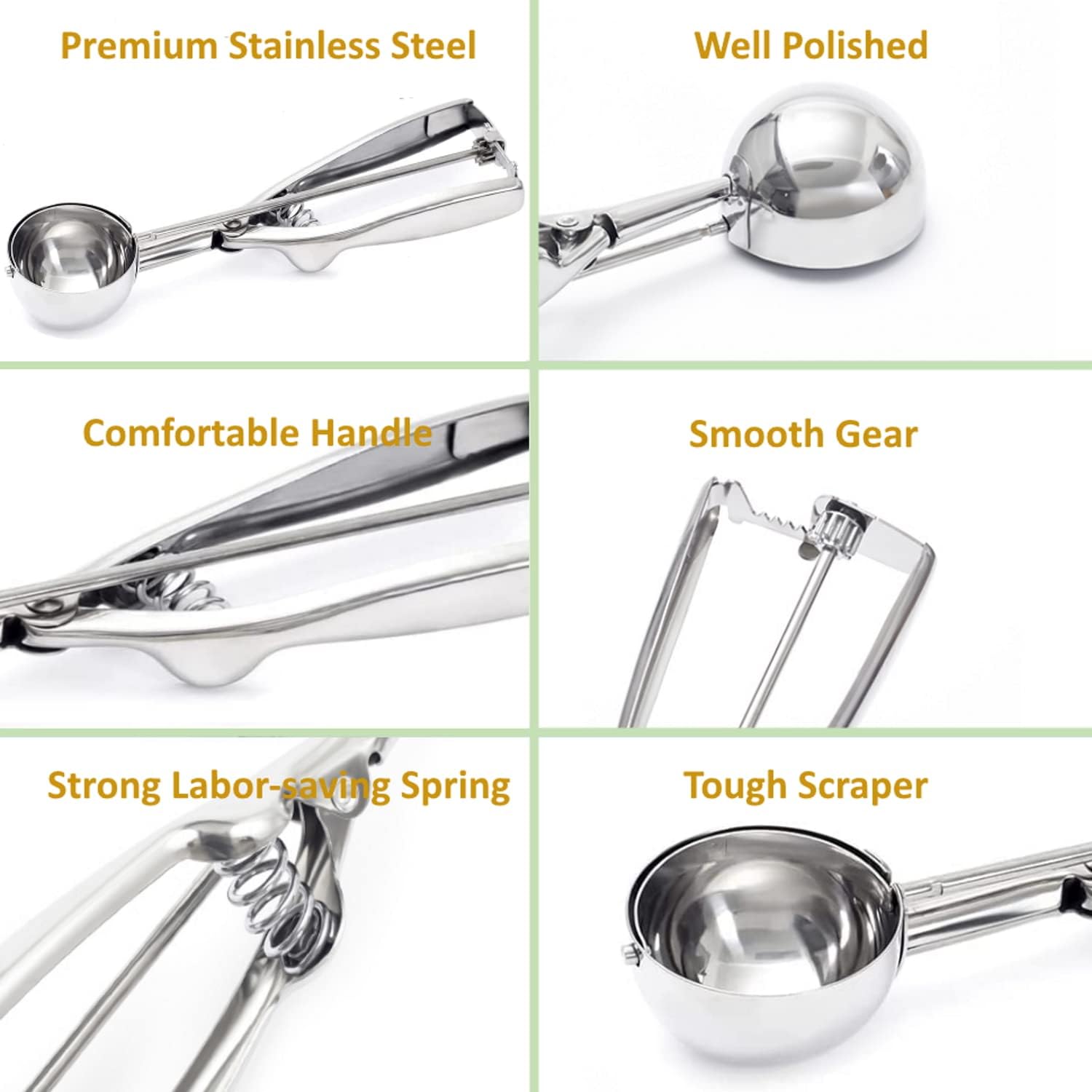 Ice Cream Scoop, 3Pcs Cookie Scoop Set, 18/8 Stainless Steel Cookie Dough Scoop, Cookie Scoops for Baking Set of 3, Ice Cream Scooper with Trigger Release, Cookie Scooper for Baking