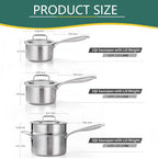DELARLO Kitchen Pot Set, Tri-Ply Stainless Steel Saucepan Set, 1.0QT 2QT 3.5QT, Cooking Set, Fast Even Heat, Saucepan set Compatible with all Cooktops 600℉（Lids 300℉） 3.5QT Pot with a Steamer