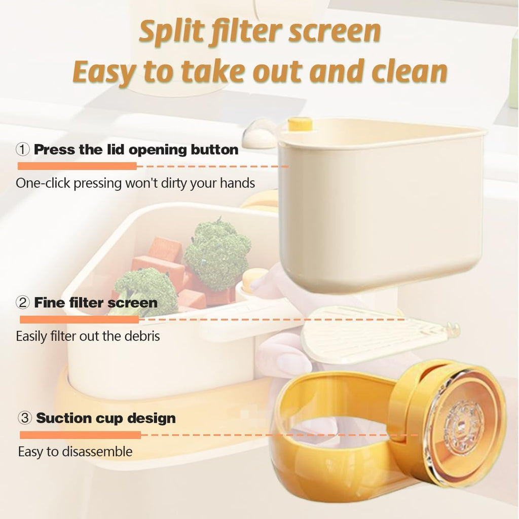 Suction Cup Sink Corner Rack, 2025 Upgraded Self-Cleaning Sink Strainer Basket, Removable Food Waste Catcher with Drain Hole, Say Goodbye to Gross Food Scraps and Smelly Sinks (Yellow)