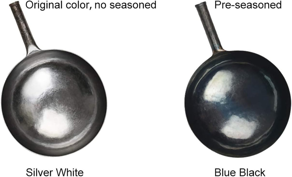 臻三环 ZhenSanHuan Chinese Hand Hammered Iron Woks and Stir Fry Pans, Non-stick, No Coating, Carbon Steel Pow (30CM, Blue Black - Seasoned)
