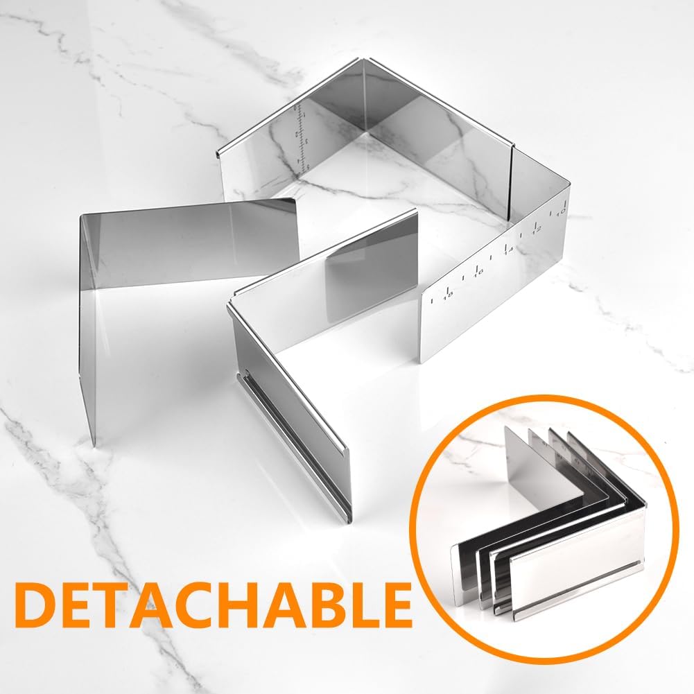 Guowall Stainless Steel Extensible Cake Ring Mold Detachable Square Shaped Mousse Ring Nonstick Cake Mould for Baking Tools - 4in