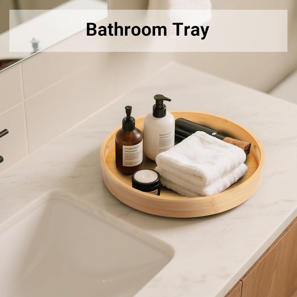 12in Bamboo Lazy Susan Organizer for Countertop and Cabinet with Large and Stable Chassis,Round Rotating Bamboo Tray for Station Organizer,for Kitchen Bathroom Laundry Room (12in)