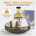 Farmhouse Oak 9" Lazy Susan Turntable Organizer for Cabinet, Round Wooden Lazy Susan Organization and Storage for Dining Table, Pantry, Kitchen, Countertop, Cupboard,Home Decor, Walnut Wood