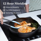 Flambo 12 Inch Cast Iron Skillet - Naturally Non-Stick, Pre-Seasoned Frying Pan, Smooth Nonstick Finish for Grilling, Frying, Sauteing, Searing, Baking - Use on Oven, Stove, Grill, or Campfire