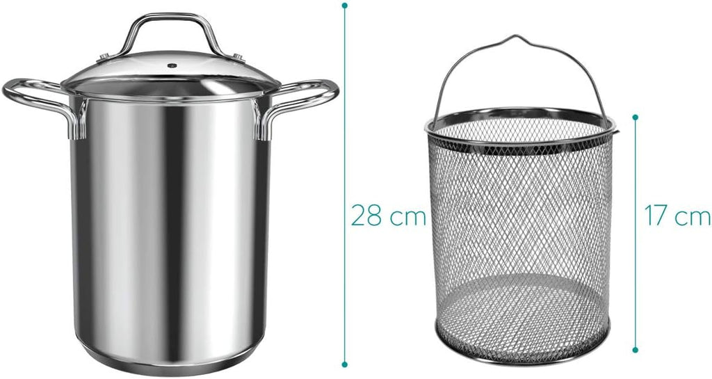 Navaris Asparagus Pot - Stainless Steel Asparagus Vegetable Steamer Spaghetti Pasta Stovetop Cooker with Removable Basket and Lid - BPA Free - 4.1 Qt