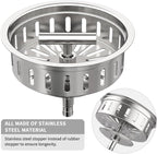 KONE 3-1/2 Inch Kitchen Sink Drain Strainer Assembly Made by All Stainless Steel with Strainer Basket/Drain Stopper, Replacement for Standard Commercial Drains