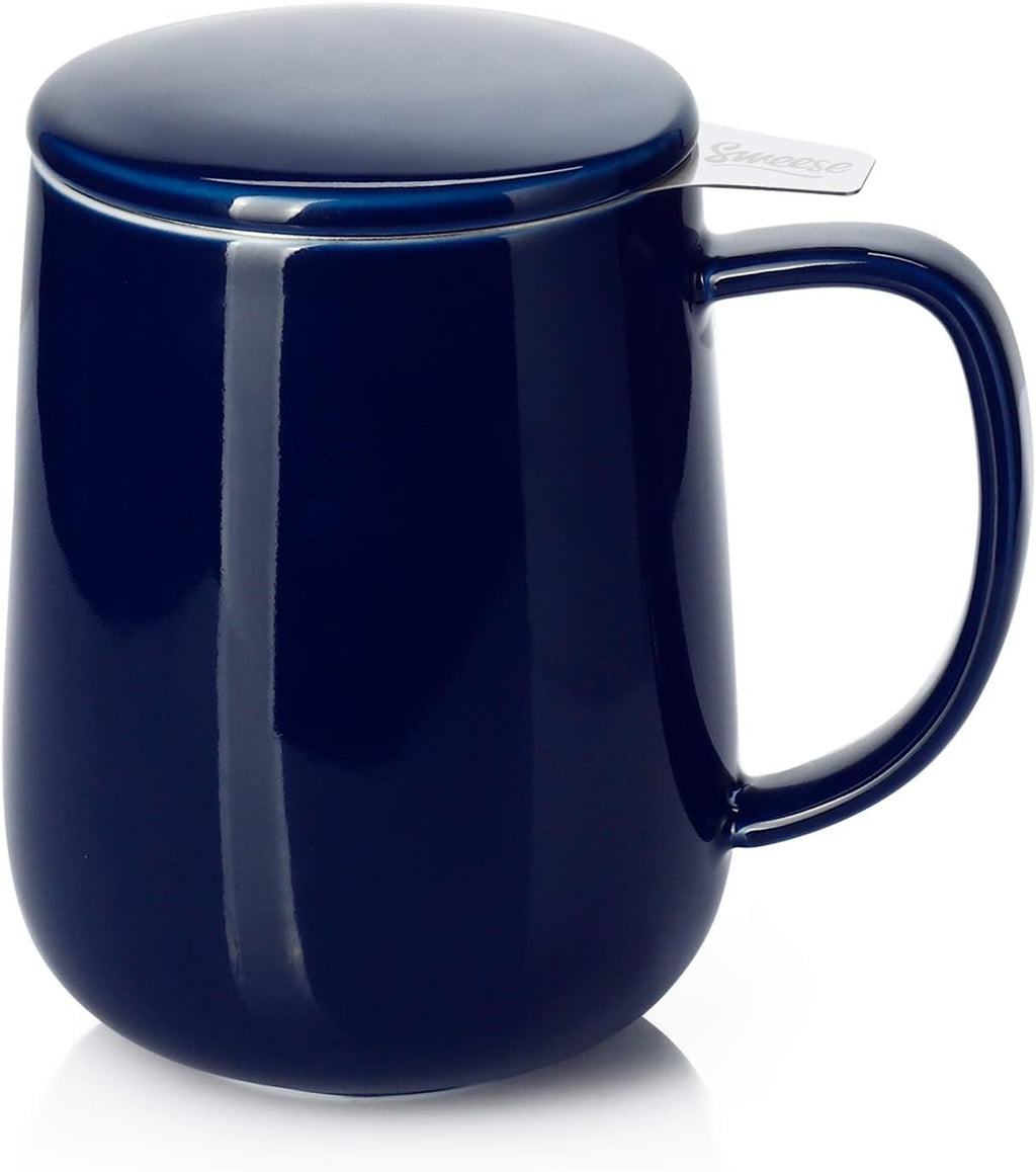 Sweese 20oz Porcelain Teacup with Infuser and Lid, Large Tea Mug for Loose Tea - Microwave and Dishwasher Safe, Insulated, Modern Design for Tea Lovers