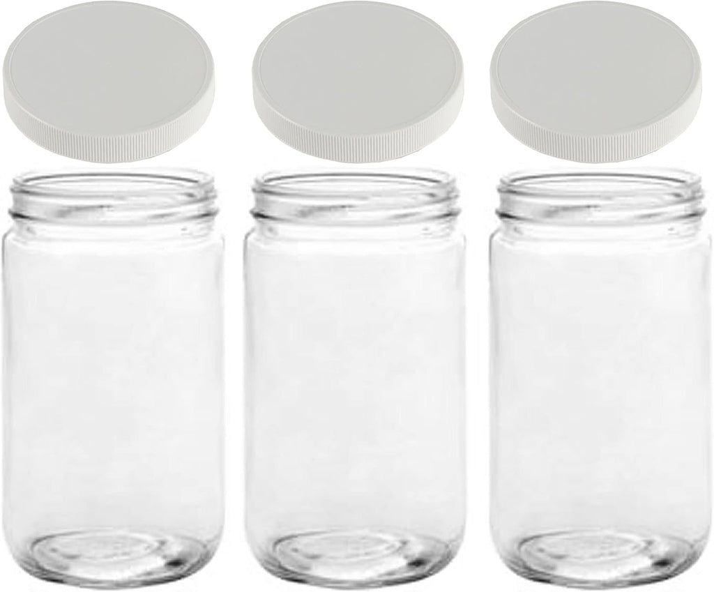JARMING COLLECTIONS 32oz Extra Wide Mouth Glass Storage Jar with BPA-Free Plastic Lid – Quart Size Airtight Mason Jar for Kitchen, Pantry, and Food Storage (Set of 3)