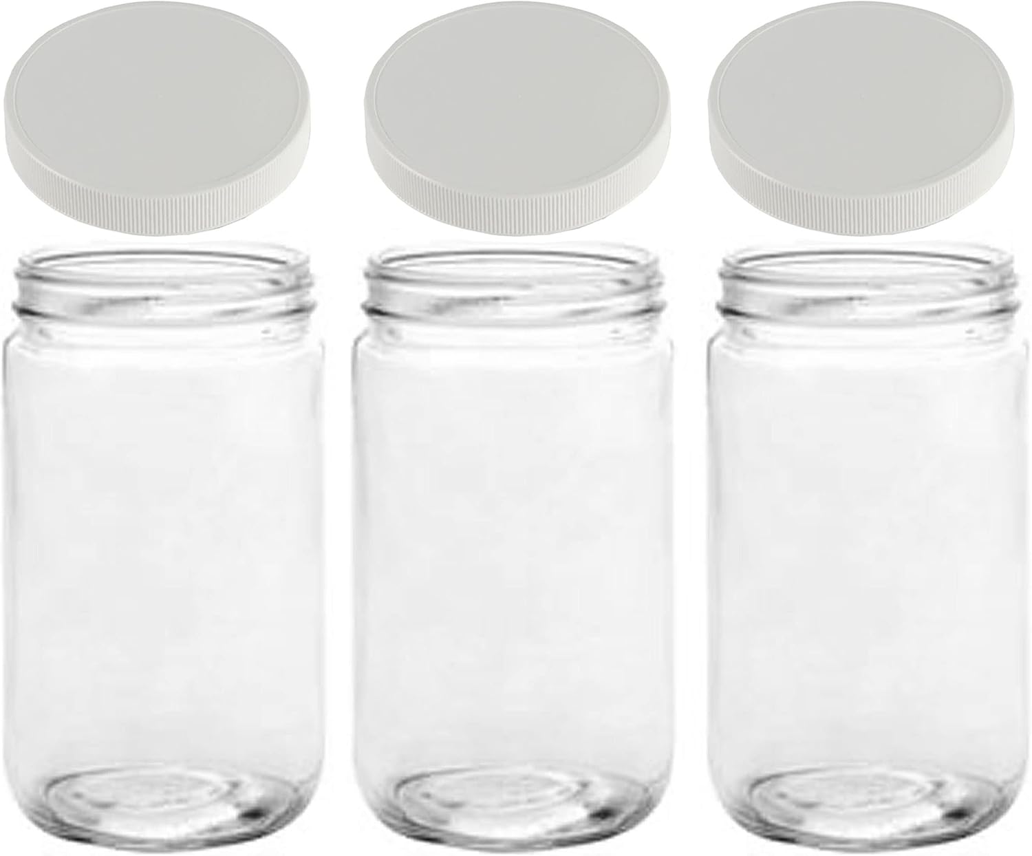 JARMING COLLECTIONS 32oz Extra Wide Mouth Glass Storage Jar with BPA-Free Plastic Lid – Quart Size Airtight Mason Jar for Kitchen, Pantry, and Food Storage (Set of 3)