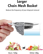 2 Pcs Sink Drain Strainer: Anti-Slip Flexible Chainlink, 304 Stainless Steel. Upgraded Clog-Free Kitchen Version, Easy-Clean Catcher for Garbage Disposal