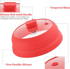 Microwave Splatter Cover Glass Splatter Guard Lid with Collapsible Silicone for Food Pot Plate Cover 10.8 inch Red