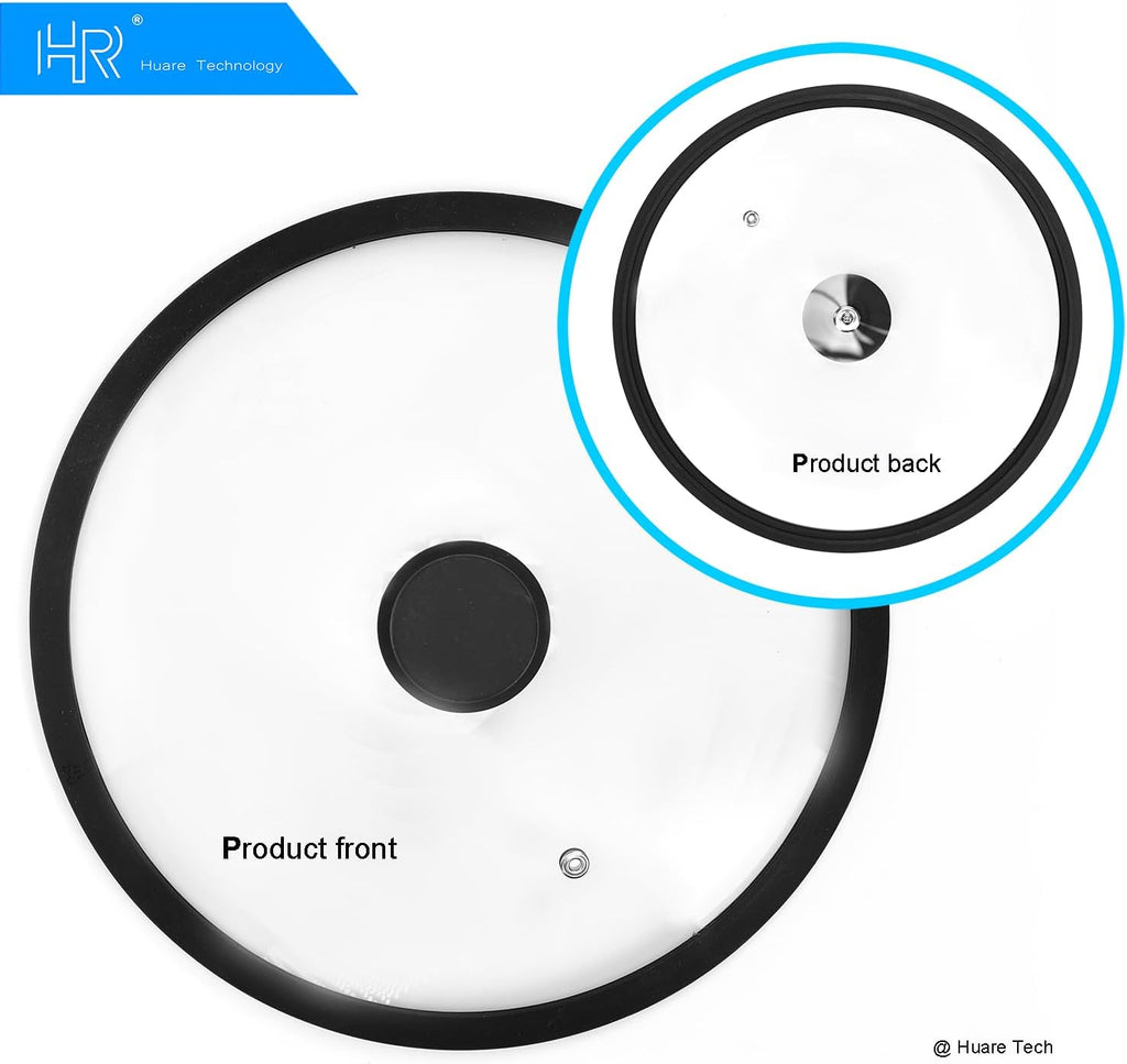 Silicon Glass Lid for Pot,Pan,Skillet Fits 8.5"(22CM) Cookware Silicon lid Dishwasher Safe, Replacement Lid Vented Tempered Glass with Heat Resistant Silicone Rim By HR Huare Technology, Black,1 Pack