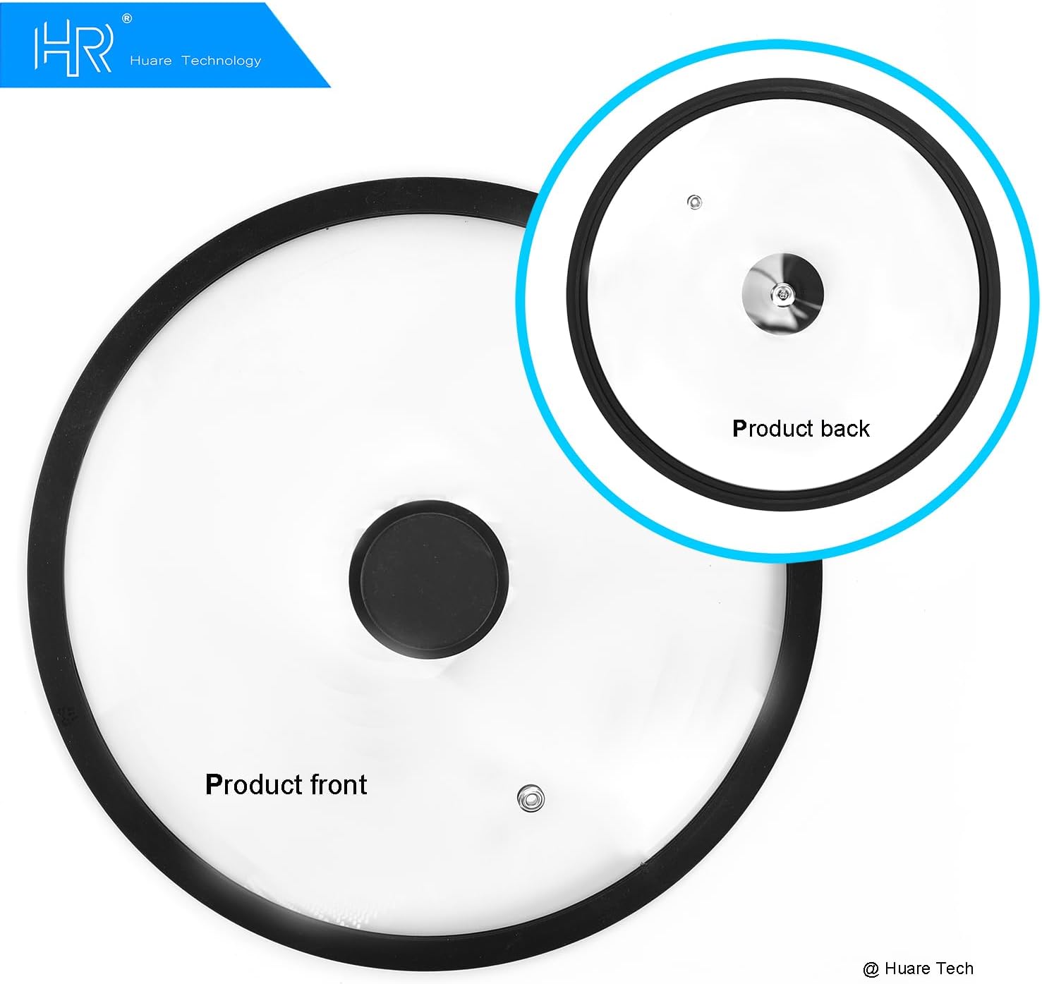 Silicon Glass Lid for Pot,Pan,Skillet Fits 11"(28CM) Cookware Silicon lid Dishwasher Safe, Replacement Lid Vented Tempered Glass with Heat Resistant Silicone Rim By HR Huare Technology,Black,1 Pack