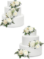 Rinlong 3Pcs Pre-made Cake Flowers Toppers White Green Cake Decorations Wedding Cake Decorating Flowers Decor Birthday Baptism Party Cake Topper