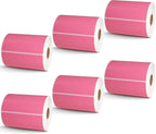 BETCKEY - 4" x 4" Shipping & Large Square Labels Compatible with Zebra & Rollo Label Printer,Premium Adhesive & Perforated[Pink, 6 Rolls, 2100 Labels]