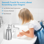 Soap Dispenser Stainless Steel - Brushed Nickel Pump Dispenser Bottle Refillable Liquid Hand Dish Soap Dispenser for Bathroom, Kitchen, Countertop, Silver (13.5 Oz / 400ML)