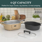 6 Quart Slow Cooker, with 8-in-1 Multi-Cooker, Casserole Programmable crock pot, Dutch Oven, Pasta, Nonstick, Oven Safe Pot to 500°F, Brown